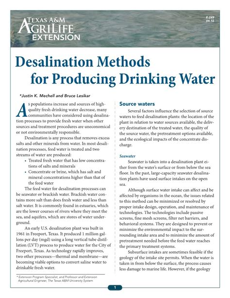 Desalination Methods For Producing Drinking Water Publications