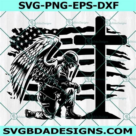 Us Soldier Kneeling At Cross Svg Fallen Soldier Svg Kneeling At