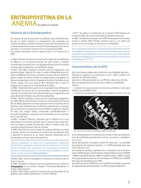 La Eritropoyetina En La Anemia Pdf Biología Celular Especialidades Medicas