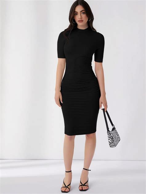 SHEIN Essnce Mock Neck Solid Bodycon Dress SHEIN USA