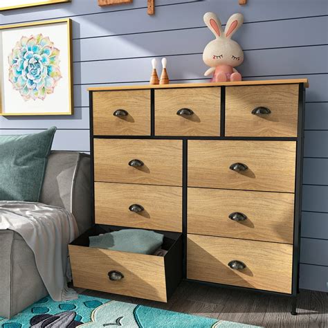 Dwvo Dresser With 9 Drawers Fabric Dressers For Bedroom Wood Top And