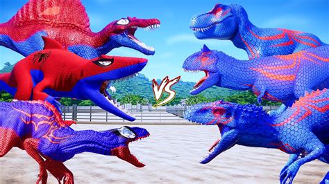 All New Blue Spiderman Vs All Red Spider Man Dinosaurs Superhero