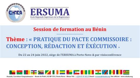 Ohada Session De Formation Sur La Pratique Du Pacte Commissoire