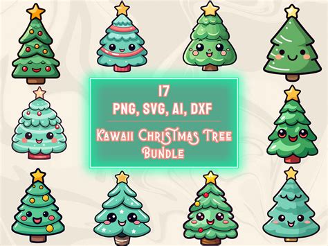 Kawaii Christmas Tree Clipart PNG SVG Bundle 20 Cute Kawaii Png