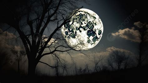 Image Of The Old Moon Over A Tree Background Full Moon Picture Moon