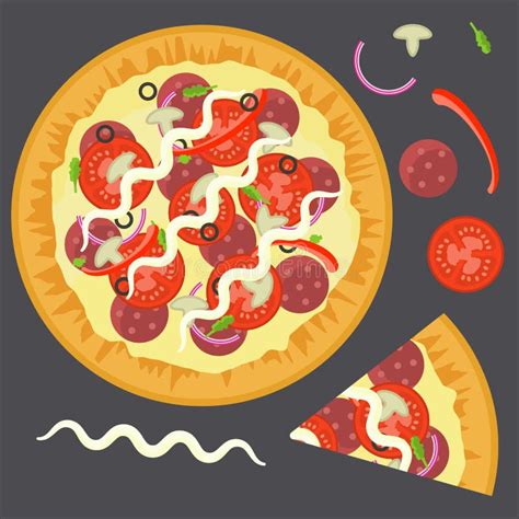 Piece Pizza Salami Mushrooms Tomato Stock Illustrations 445 Piece