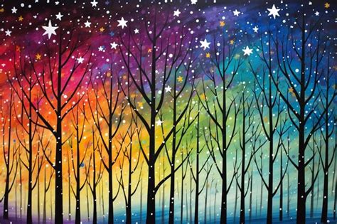 A Mesmerizing Painting Of Enchanted Forest Nights Premium AI