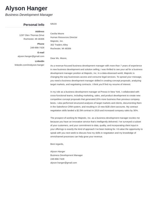 Business Development Manager Cover Letter Examples For