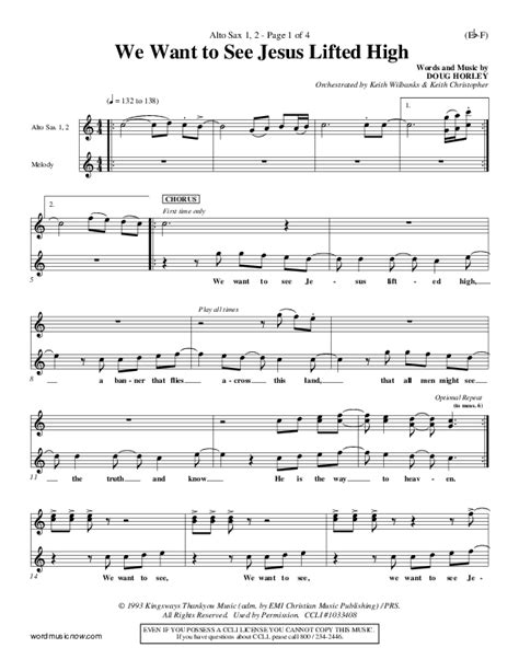 We Want To See Jesus Lifted High Alto Sax Sheet Music Pdf Doug Horley