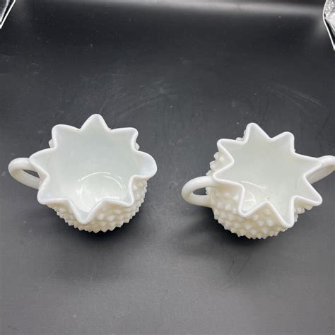 Fenton Star Crimped Edge Hobnail Milk Glass Cream And Sugar Set 1955 1956 Vintage Ebay