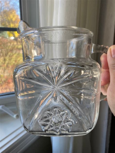 Vintage Starburst Federal Glass Square Pitcher Pressed Glass Milk Pitcher Juice Pitcher Etsy