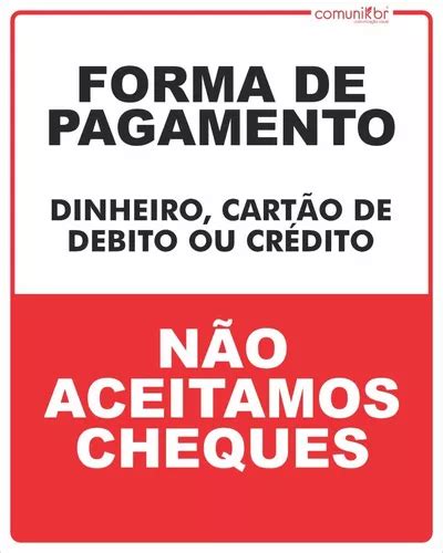 Placa Aviso Para Comércio Formas De Pagamento Pvc 30x20cm