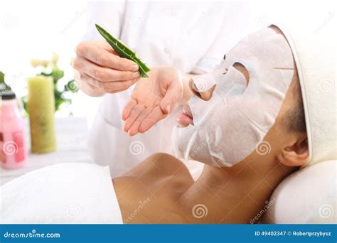 Aloe Vera Facial Mask The Woman At The Beautician Stock Photo Image