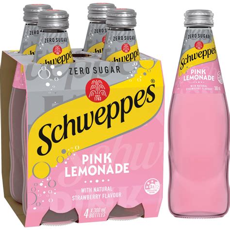 Schweppes Zero Sugar Pink Lemonade Soft Drink Bottles Glass Multipack