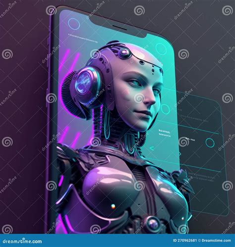 Robot Humanoide Futurista En Pantalla De Smartphone Concepto De