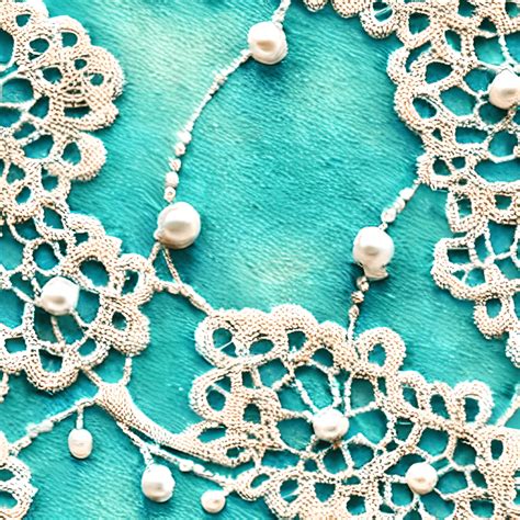 Beautiful 3d Teal And Silver Flowers And Pearls Victorian Lace Graphic