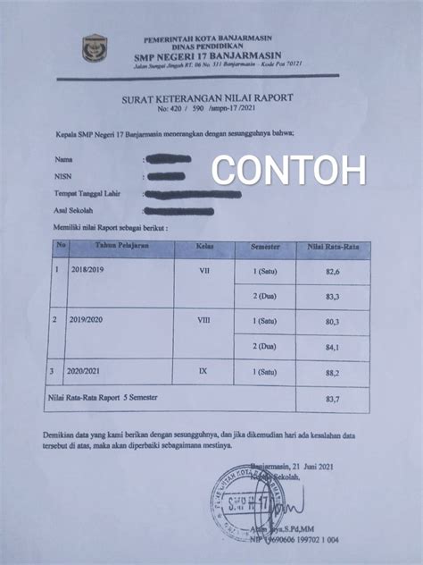 Contoh Surat Keterangan Nilai Rapor IMAGESEE