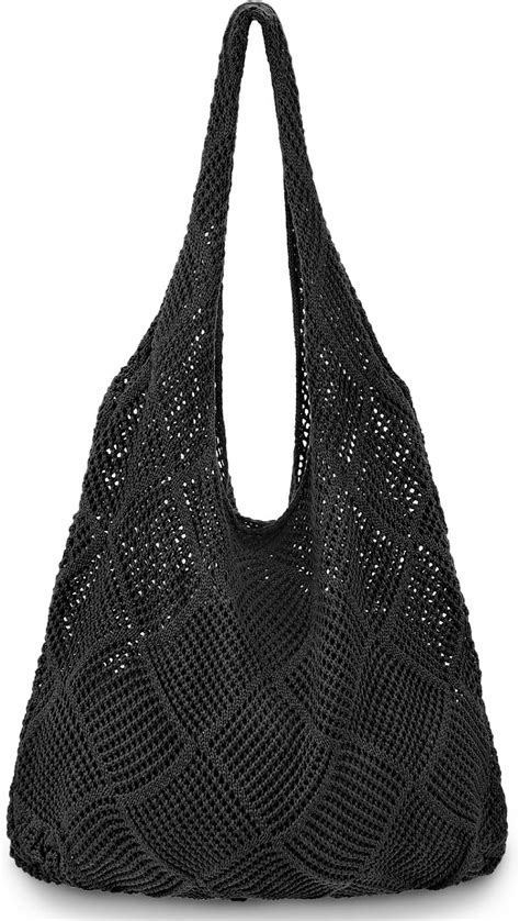 Gocvo Women S Crochet Handbag Large Capacity Summer Tote Shoulder Bag Black 14 X 10 X 26 5in