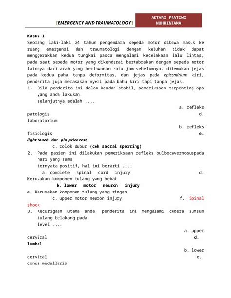 DOCX Soal Emergency Dan Traumatologi DOKUMEN TIPS