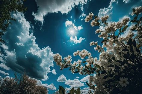 Día soleado con nubes brillantes en el cielo ia generativa Foto Premium