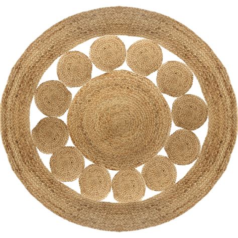 Tapis jute beige ajouré rond en rosace tressé ethnique chic D 120cm