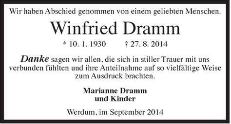 Traueranzeigen Von Winfried Dramm Nordwest Trauer De