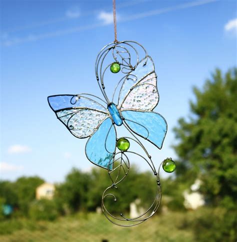 Stained Glass Art Window Hangings Suncatcher Butterfly Tiffany Etsy