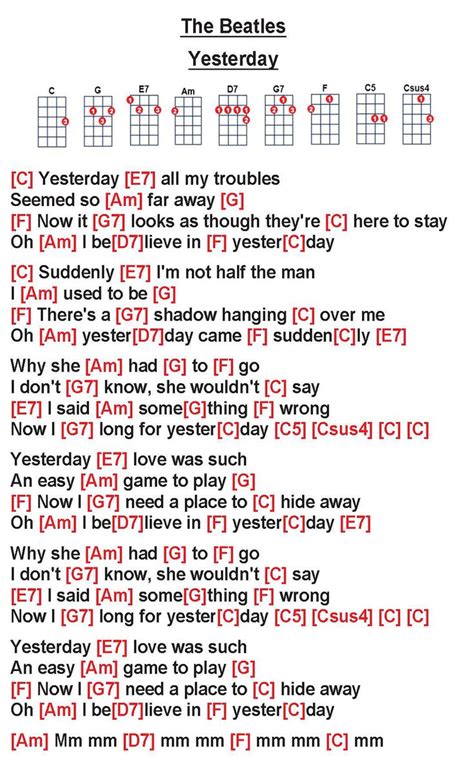 The Beatles Yesterday Ukulele Chords Songs Ukulele Songs Guitar