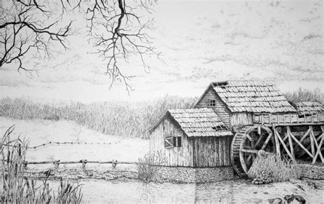 Pen & ink landscape Gristmill