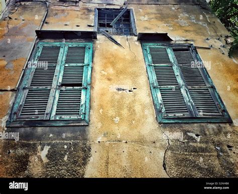 Broken Window Shutters Stock Photo Alamy