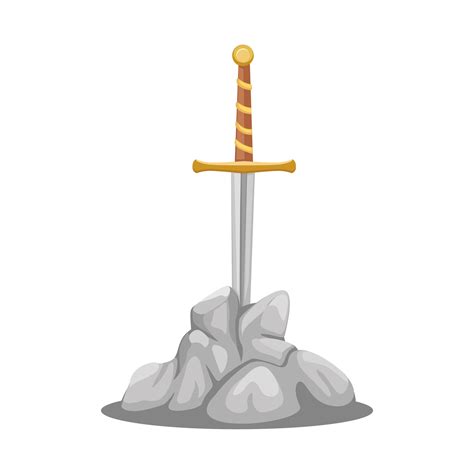 King Arthur Excalibur Sword On Stone Symbol Cartoon Illustration Vector ...