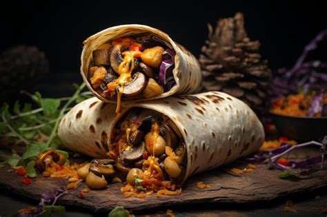 Premium Photo Spicy Eggplant And Chickpea Burrito