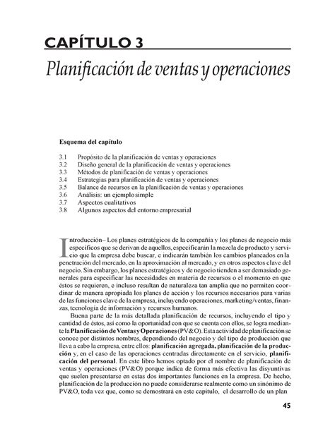 Capítulo 3 Planificacion De Ventas Y Operaciones Stephen Chapman Estructura De Un Plan De