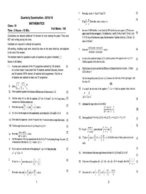 Isc Class 11 Qty Mathematics 2019 Pdf