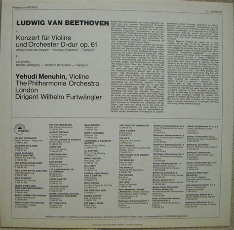 Violinkonzert D Dur Op Ludwig Van Beethoven Yehudi Menuhin