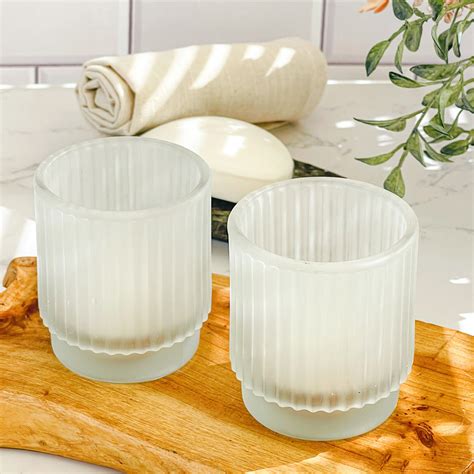 Ribbed Frosted Glass Votive Candle Holder Set Of 6