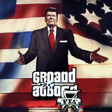 KREA AI Ronald Reagan In GTA V Cover Art By Stephen Blis