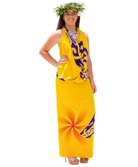 Tiare Manutai Pareu Gold Island Wear Island Dress Polynesian Dress