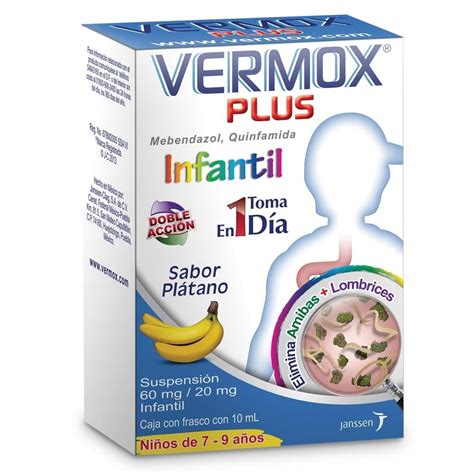 Desparasitante Vermox Plus suspensión infantil sabor plátano 10 ml