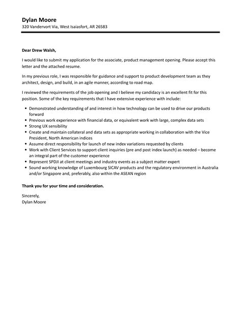 Associate Product Management Cover Letter Velvet Jobs