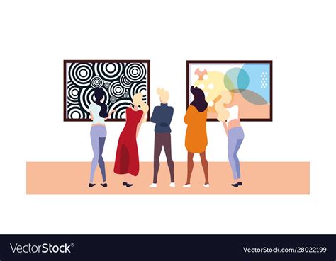 Group People In Contemporary Art Gallery Vector Image