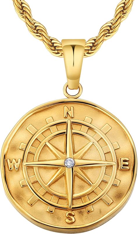 KRKC CO Kompass Kette Herren Münze Anhänger Goldkette 2 5mm 55 9cm