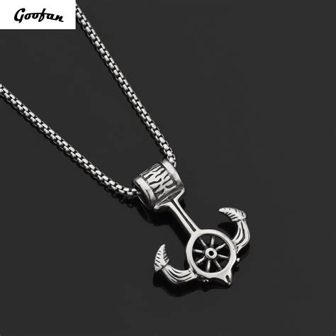 Goofan Hiphop Men Personality Punk Style Silver Anchor Rudder Pendant