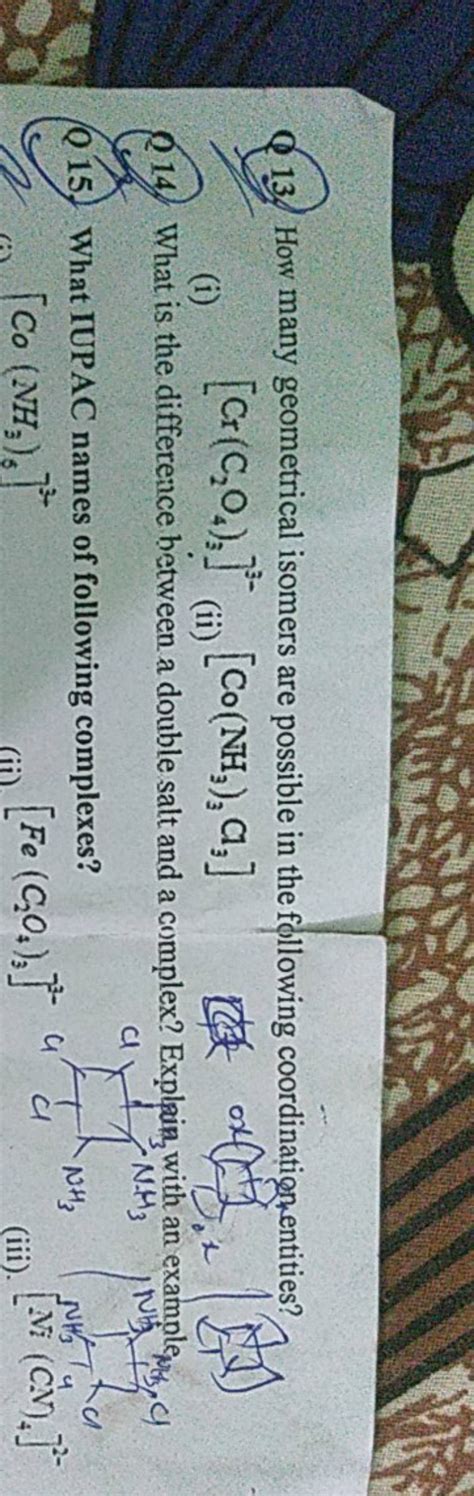 How Many Geometrical Isomers Are Possible In The Following Coordinati