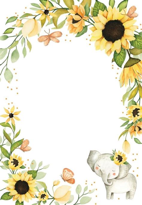 An Elephant Surrounded By Sunflowers And Butterflies In The Middle Of A