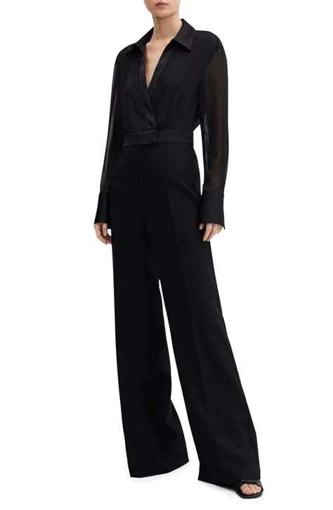 Mango Wide Leg Jumpsuit Black Editorialist