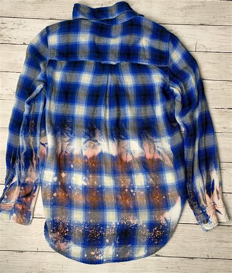 Blue Flannel Distressed Bleached Womens Flannel Womens Etsy