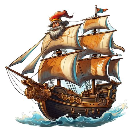 Pirate With Sailing Tall Ship Pirate Captain Villain PNG Transparent