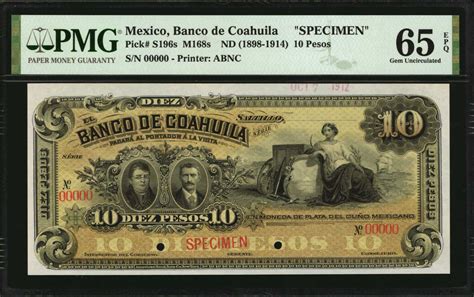 Mexico Banco De Coahuila Pesos Nd P S S Specimen