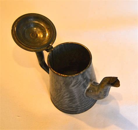 Bargain John S Antiques Antique Small Gray Graniteware Teapot Gray